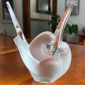VINTAGE Lalique France Crystal Vase Figurine Frosted Glass Sylvie Doves
